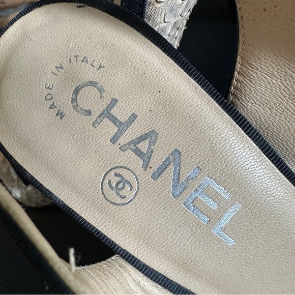 CHANEL Canvas & Python Leather Bow AUTHENTIC Slingback Pumps Black Beige Sz. 36 - Picture 11 of 16